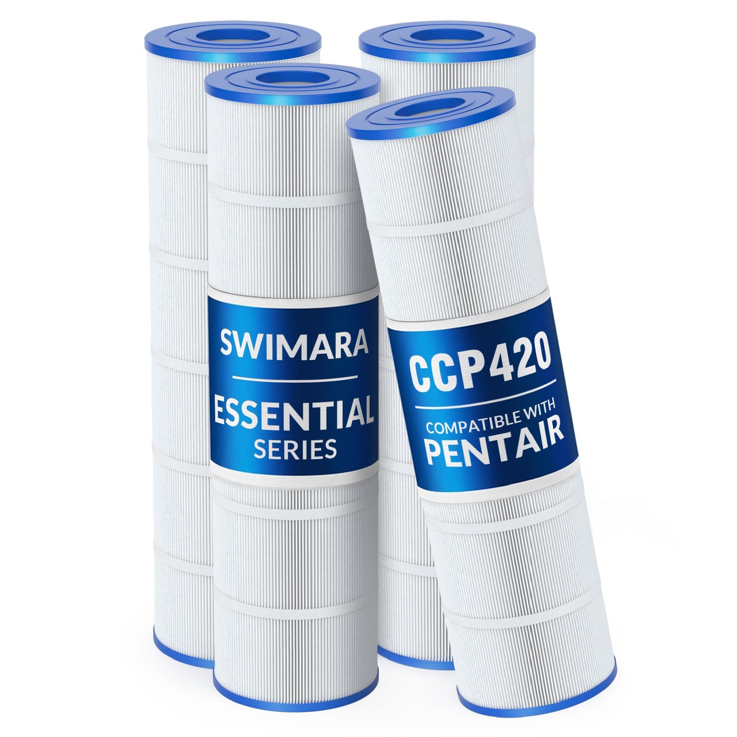 Swimara Pool Filter Cartridge, Essential Series, Replacement for PCC105 R173576 178584 817-0106, Compatible with Pentair Clean & Clear Plus 420 Waterway 425, Cylindrical Fabric, 420 Sq. Ft. 4-PK