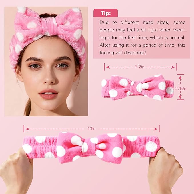 6 Pcs Spa Headband for Washing Face,Skincare Headband with Removable Bow,Furry Face wash Headbands,makeup Headbands for Women,Teen,Girls,Christmas Gifts