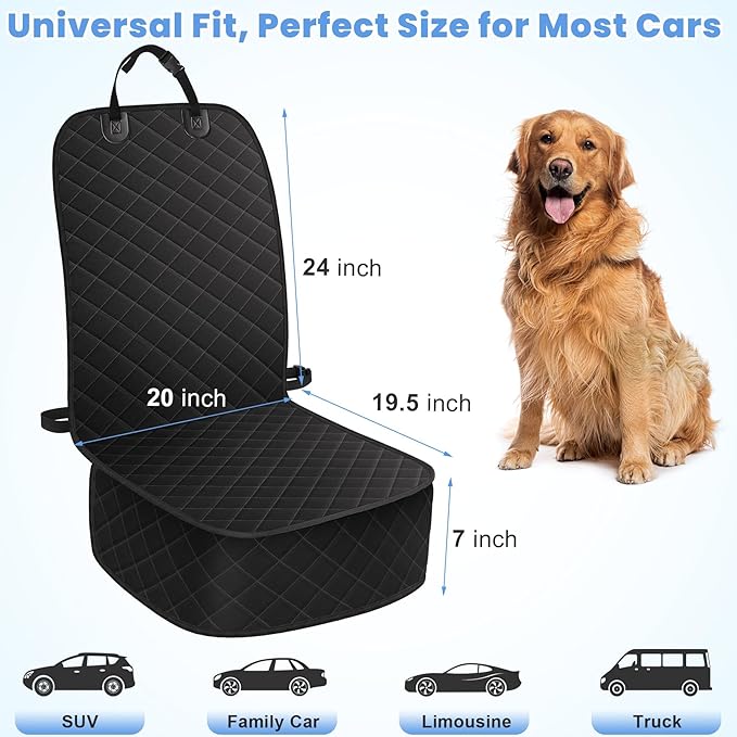 Dog Car Seat Covers, Waterproof Front Seat Cover for Dogs, Scratch-Proof, Nonslip Pet Passenger Seat Cover Protector, Universal Fit for Cars Trucks SUVs, Standard Size, 2 Packs Black