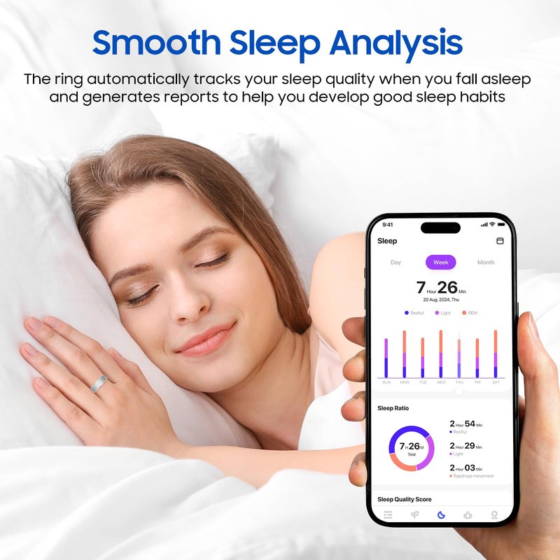 prxxhri Smart Health Ring, Featuring Stress and Sleep Monitoring Functions, Compatible with iOS and Android,Waterproof Fitness Tracker for Women & Men, No Subscription Fee. (Rose Gold, 7)