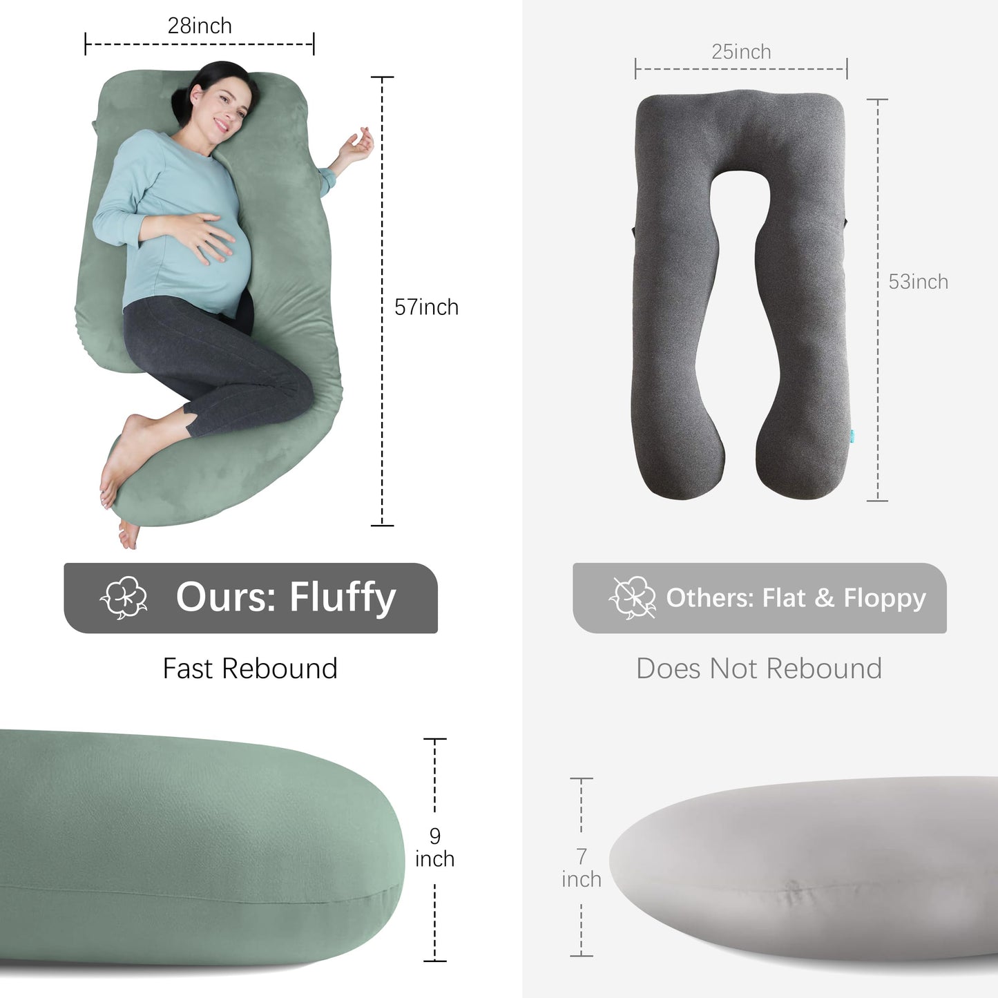 MOON PARK Pregnancy Pillows for Sleeping - U Shaped Full Body Maternity Pillow with Removable Cover - Support for Back, Legs, Belly, Hips - 57 Inch Pregnancy Pillow for Women - Green