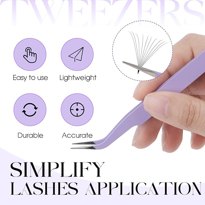 WENDY Lash Tweezers for Eyelash Extensions, Precision Fiber Stainless Steel Lash Applicator Tool for False Eyelashes, Precision Fiber Mega Volume lash-tweezers Use at Home