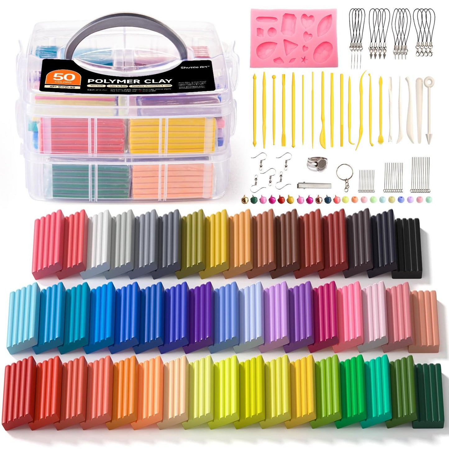 Shuttle Art Polymer Paste, 50 Colours of Modelling Clay with Modelling Tools Accessories, DIY Clay Kit Oven Bake, Non-Toxic for Children