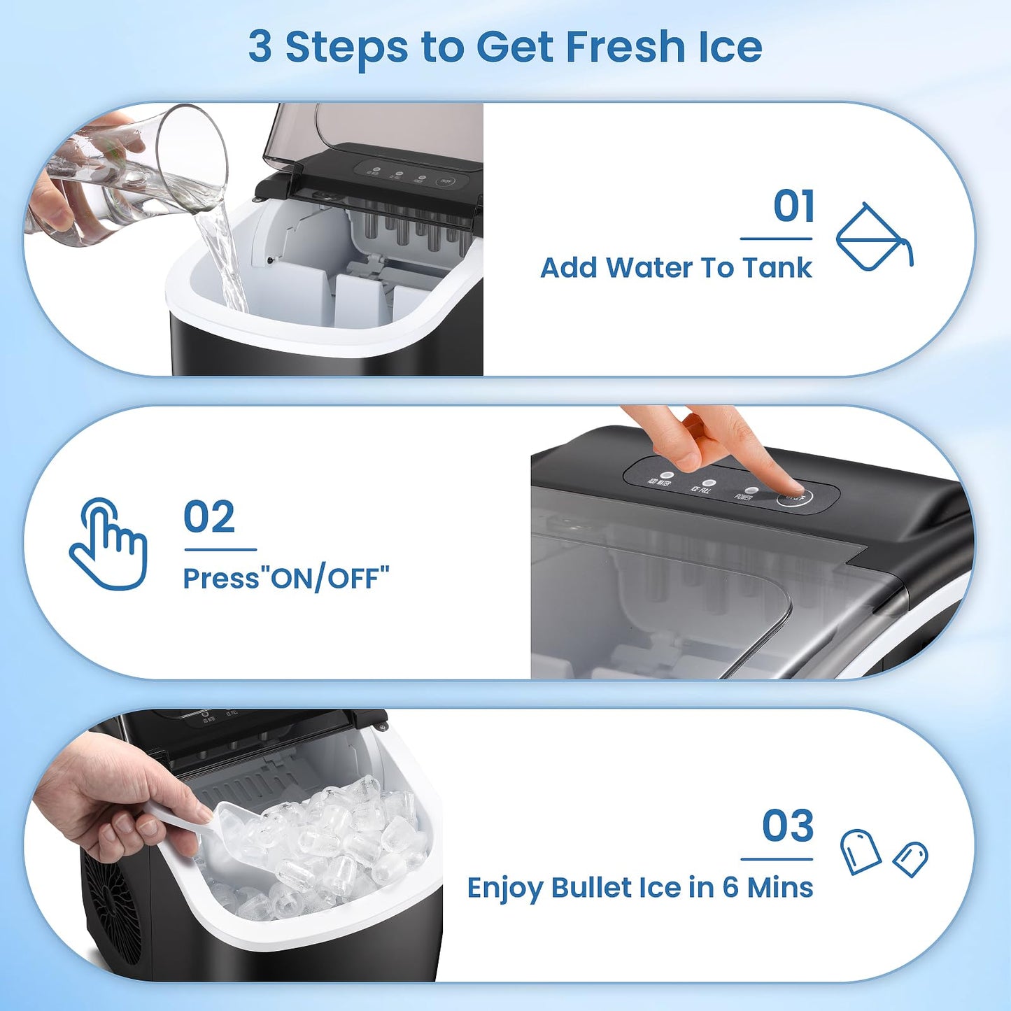 Antarctic Star Ice Makers Countertop with Auto-Cleaning, 9 Bullet Ice Cubes in 6 Mins, 26lbs/Day, Portable Ice Machine with Handle, Basket and Scoop for Home, Kitchen, Office, Party