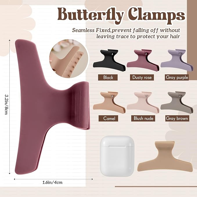 Batiyeer 12 Pcs Butterfly Hair Clips for Styling Sectioning Hair Clips for Women Butterfly Clamps Non Slip Claw Salon Section for Cutting Styling Coloring Thick Thin (Earthy Neutrals)