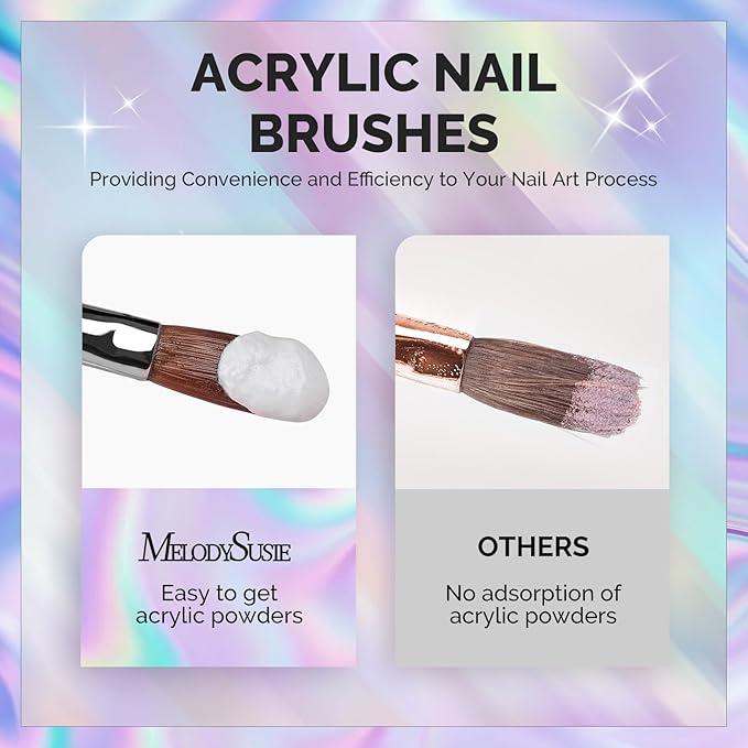 MelodySusie 4Pcs Acrylic Nail Brush Set, Size 8/10/12/14/ Professional Nail Brushes for Acrylic Application Acrylic Powder Nail Extension and 3D Nail Carving for DIY Home Salon Nail Art Manicure Tool