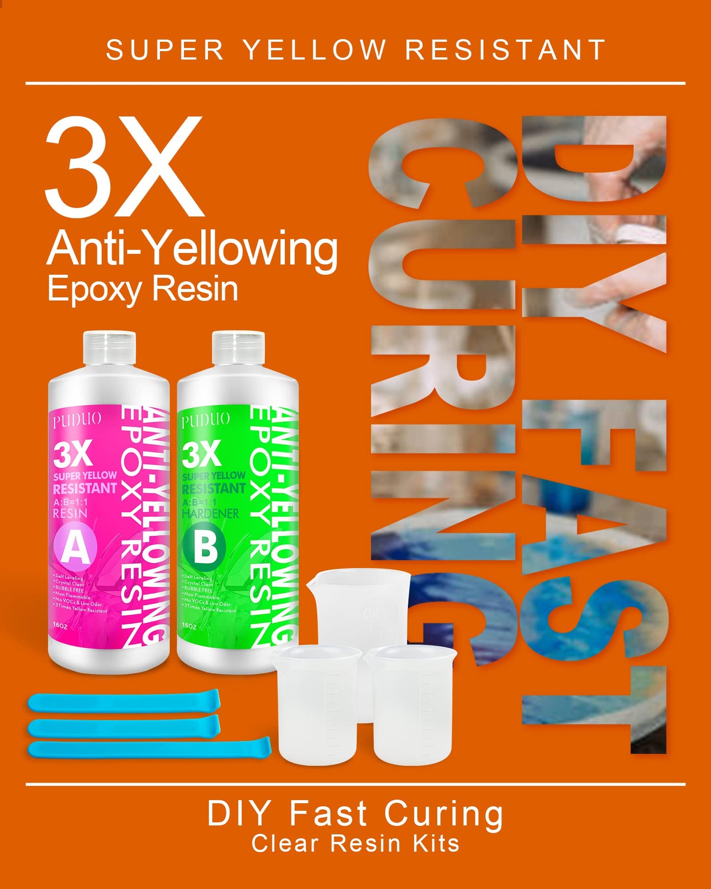 Epoxy Resin Crystal Clear Kit, Super Anti-Yellowing Craft Resin Epoxy 32OZ(16OZ Resin and 16OZ Hardener) for Art, Jewelry Making, Casting, Silicone Molds,Craft,Pigment by Puduo