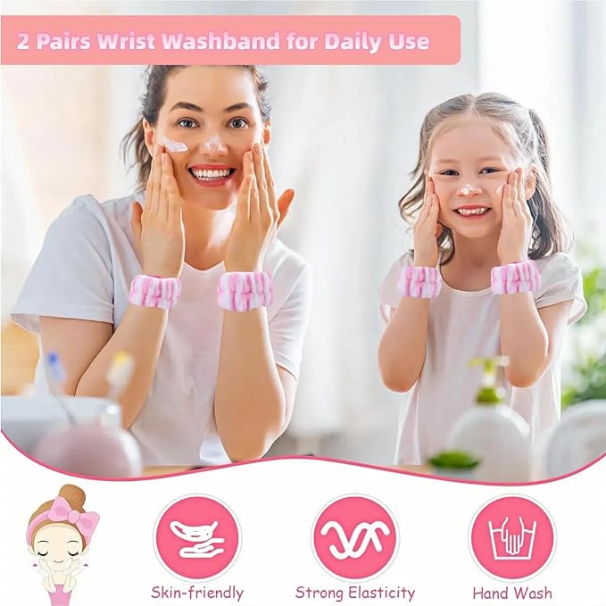 2 Pairs Wrist Washband for Women Washing Face, Wrist Spa Washband Absorbent Wristbands, Prevent Liquids from Spilling Down Your Arms