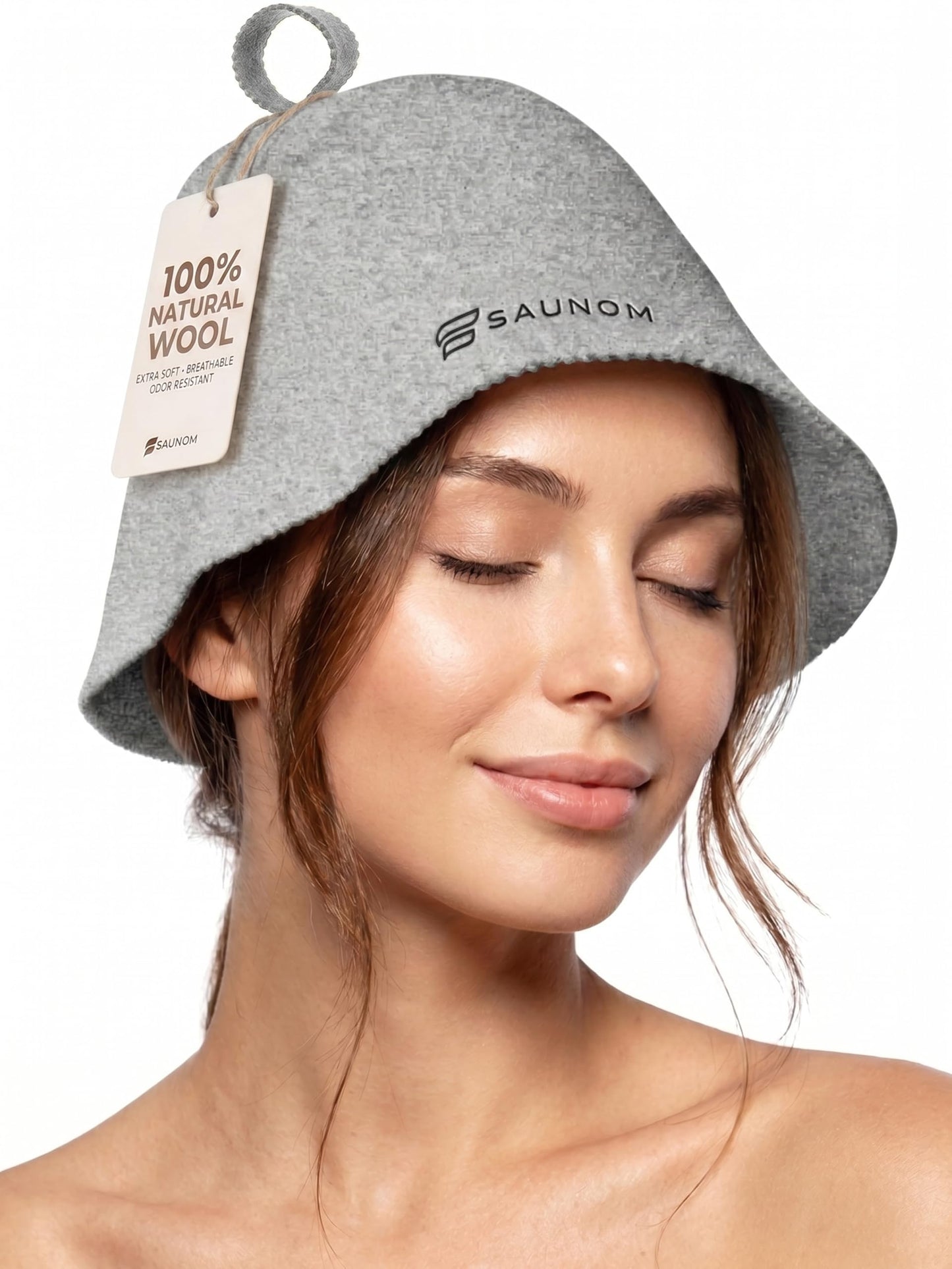 SAUNOM Premium Ultra Soft Grey Sauna Hat for Women and Men — 100% Natural Wool — Ultra Soft, Breathable, Itch-Free and Odor Resistant Sauna Cap