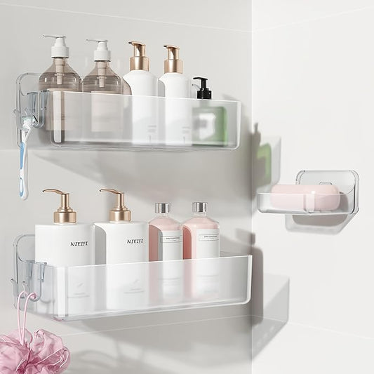 Nieifi Adhesive Wall Shelf, Shower Shelves, Shower Organizer for Bathroom Organization (A-Clear, 3 pieces)