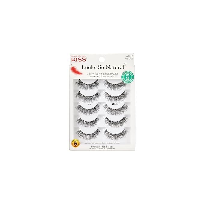 KISS Looks So Natural, False Eyelashes, 'Shy', 12mm, Includes 5 Pairs Of Lashes, Easy to Apply, Reusable Lash Clusters