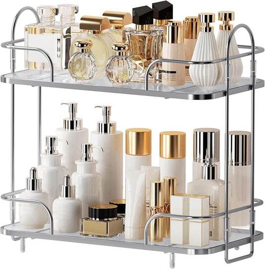 2 Tier Corner Bathroom Counter Organizer, Cosmetic Skincare Ã¯Â¼ÂBathroom Countertop Perfume Tray Vanity, Kitchen Spice Corner Storage Shelf