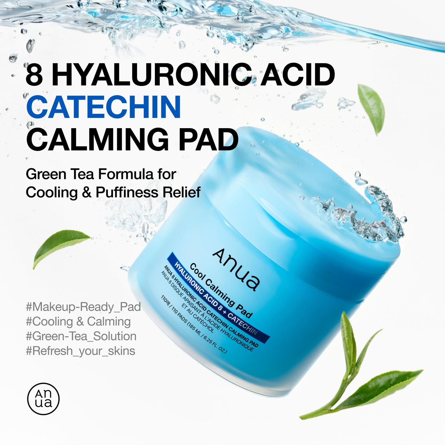 Anua 8 Hyaluronic Acid Catechin Calming Pad, Pore Care & Cooling Effect with Korean Toner pad, Quick & Easy Hydrating Daily Face Mask, Makeup Prep Routine, Korean Skin Care (110 Pads)