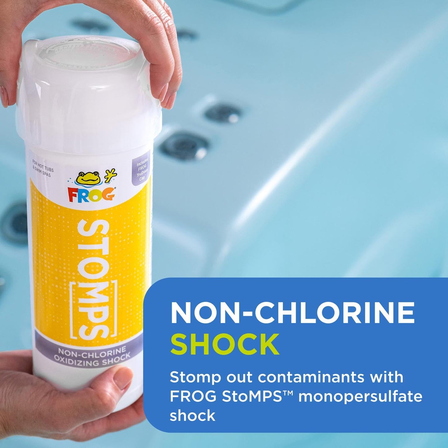 FROG StoMPS Non-Chlorine Shock Oxidizer for Hot Tubs and Swim Spas - 2 lb Bottle with TruDose Measuring Cap for Easy Maintenance & Treatment - 1 Pack