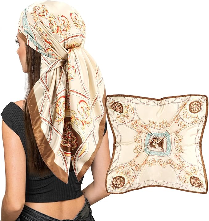 vimate 35" Square Silk Like Head Scarf - Women's Fashion Satin Scarf Bandana for Hair Wrapping at Night.