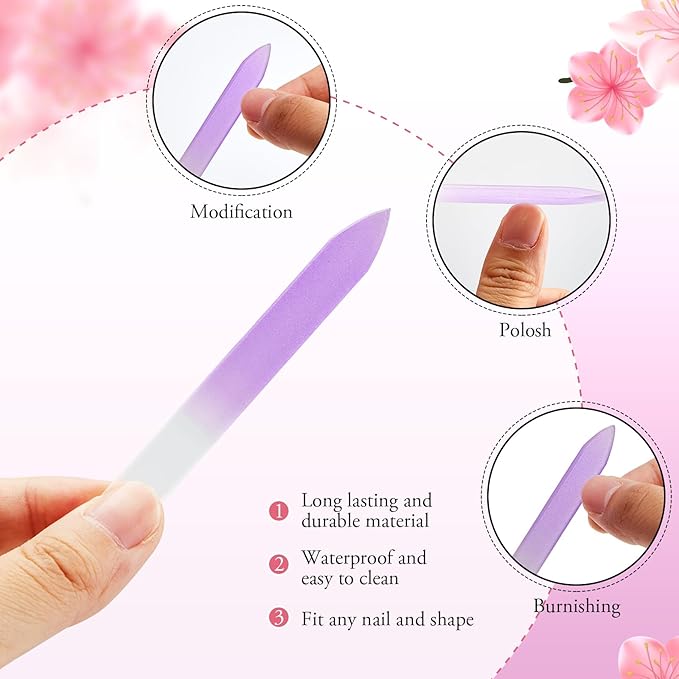Mudder 24 Pack Mini Glass Nail File with Plastic Sleeve Small Crystal Files for Nature Czech Glass Nail Double-sided Fingernail Files for Travel Fine Grit Salon Valentine Gift Gifts(Candy Color)