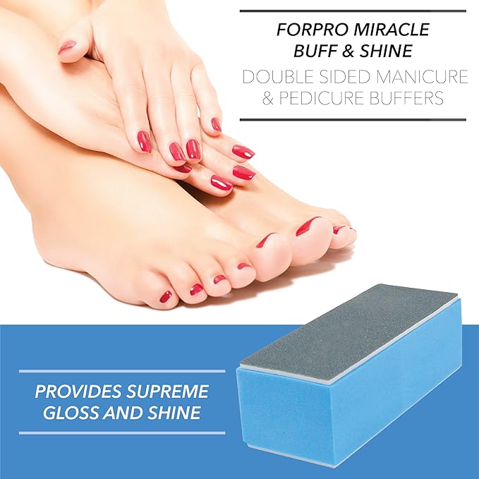 ForPro Professional Collection Miracle Buff & Shine - Grey 400/White 4000 Grit- Twelve (12) Double Sided Manicure & Pedicure Buffers - 1” H x 1.375” W x 3.75” L