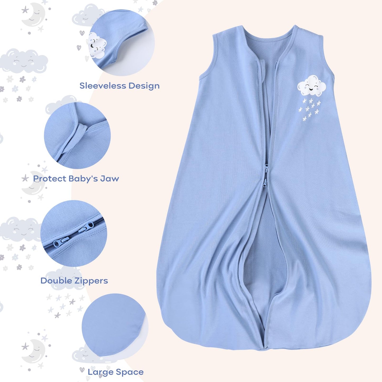 Yoofoss Baby Sleep Sack 6-12 Months Baby Wearable Blanket 100% Organic Cotton 2-Way Zipper TOG 0.5 Toddler Sleeping Sack 3 Pack, Lightweight Sleep Sacks for Babies