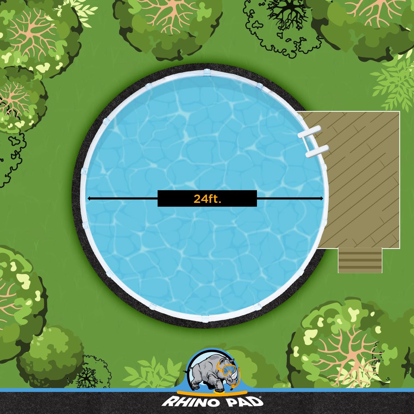 Rhino Pad 24 ft Round Pool Liner Pad for Above Ground Pools | Durable Puncture Resistant Under Pool Mat | Effortless to Install | Strong Eco-Friendly Padding | Extends Life of Swimming Pool Liners