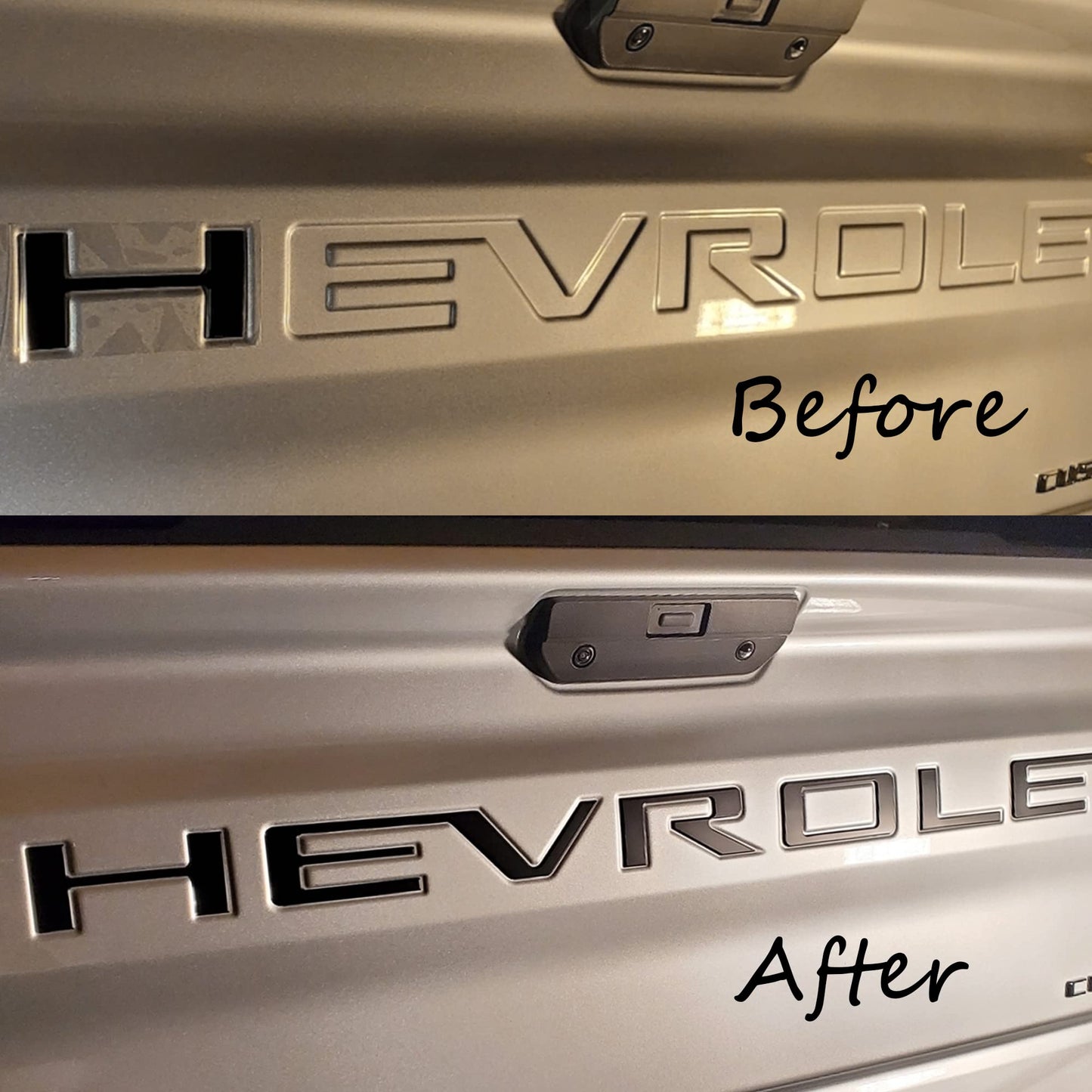 Tailgate Insert Letters Compatible with Chevy Silverado 2019 2020 2021 2022 2023 2024 2025 3D Emblems Badge with Strong Adhesive Matte Black