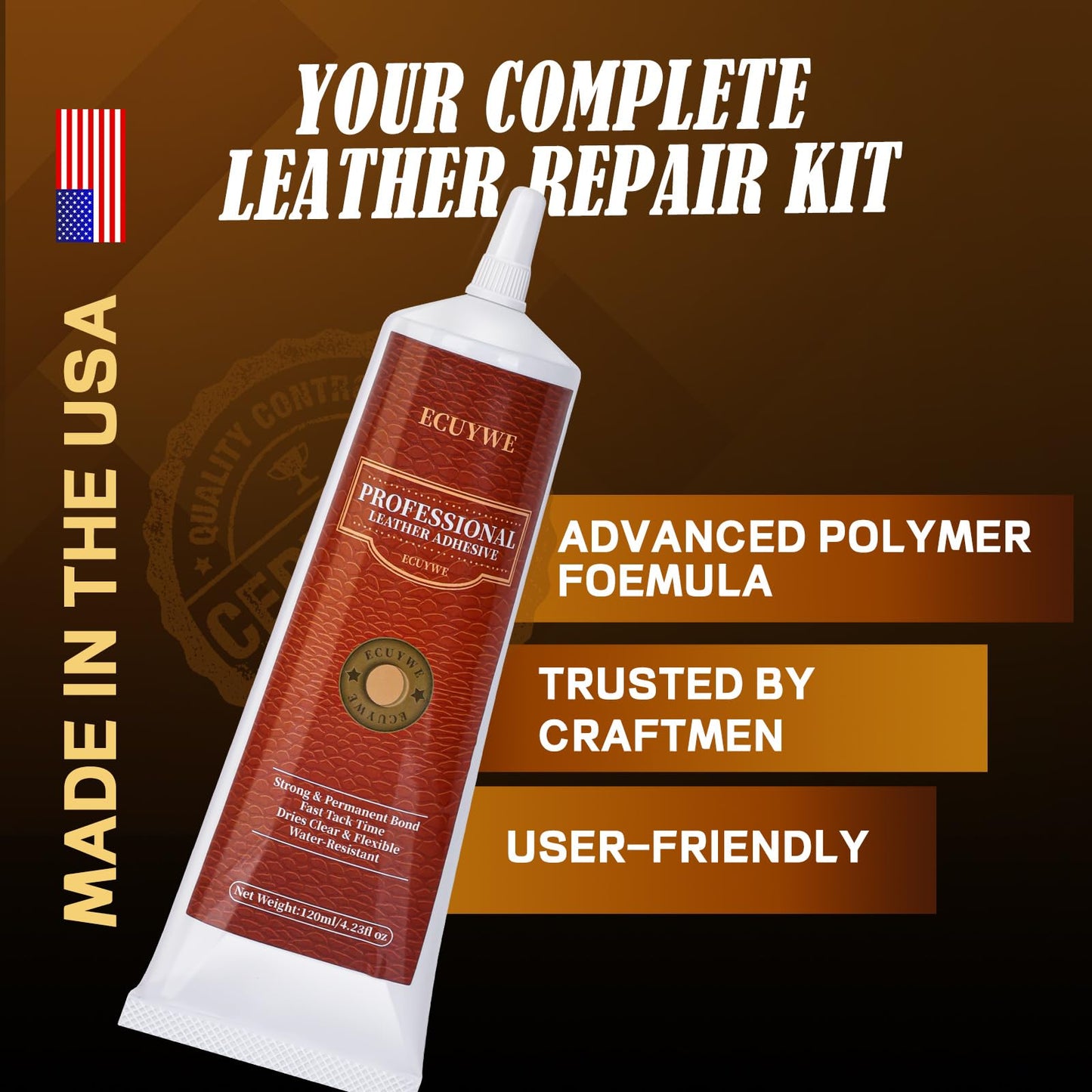 Professional Leather Glue Adhesive -2 * 4.23 oz Industrial Strength, Clear & Flexible Bond for Shoes, Bags, Purses, Furniture, Car Seats, Jackets (Repair Vinyl, Suede, Upholstery, Rubber)