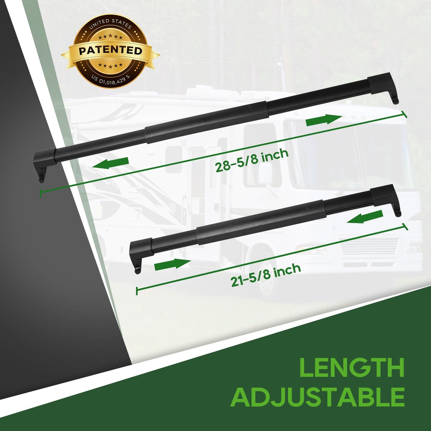 RVGUARD RV Screen Door Cross Bar Handle Adjustable from 21-5/8 Inch to 28-5/8 Inch with Sturdy and Secure Non-Slip Grip, Black