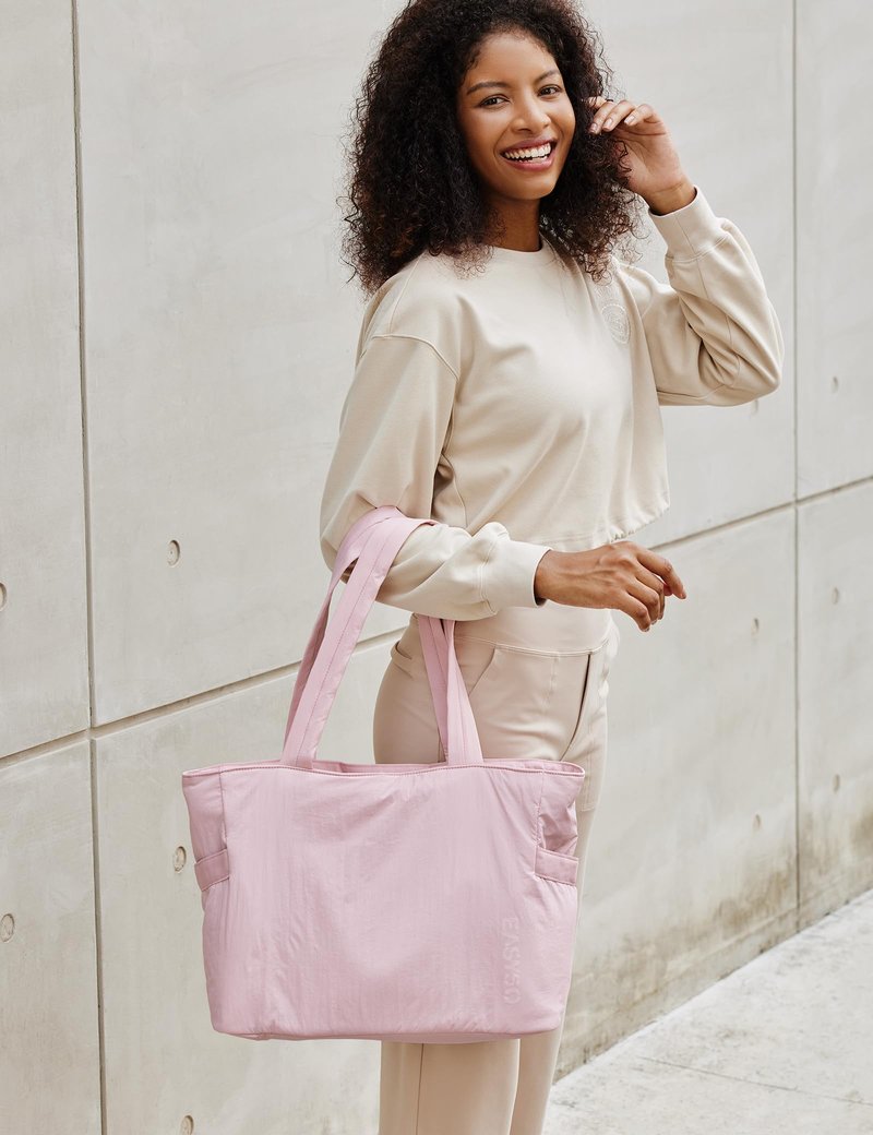 EASYSO Tote Bag for Women,Puffer Travel Tote Bags with Zipper, Quilted Handbag with Compartments for Travel Work Sport, Pink