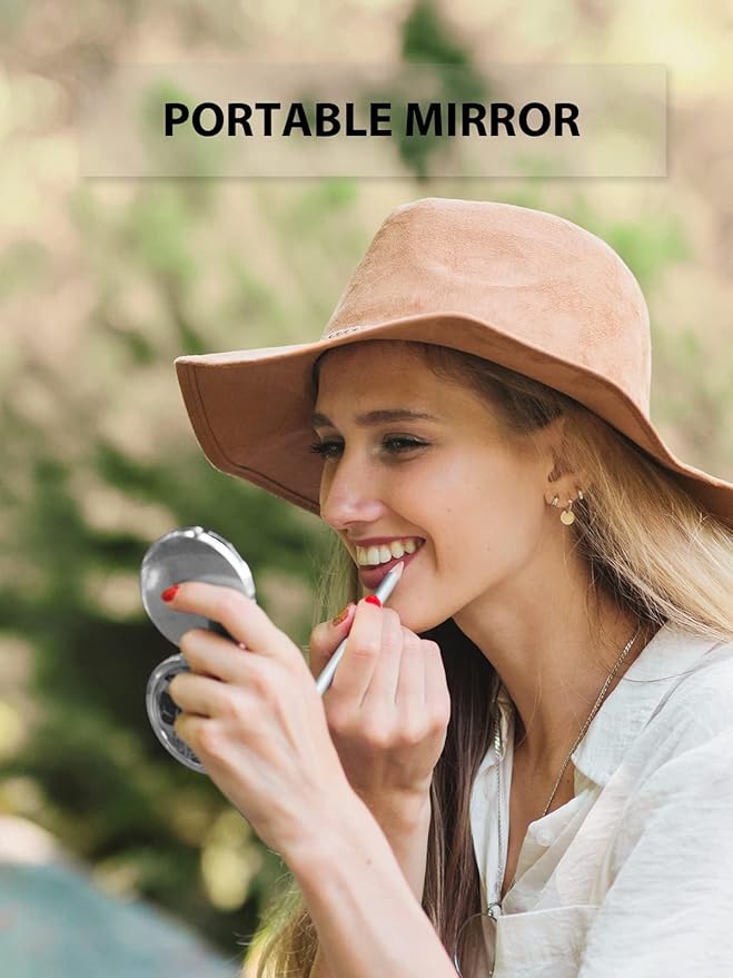 Compact Mirror Bulk, Set of 2 Double-Sided 1X/2X Magnifying Purse Pocket Makeup Mirrors(Round, Silver)