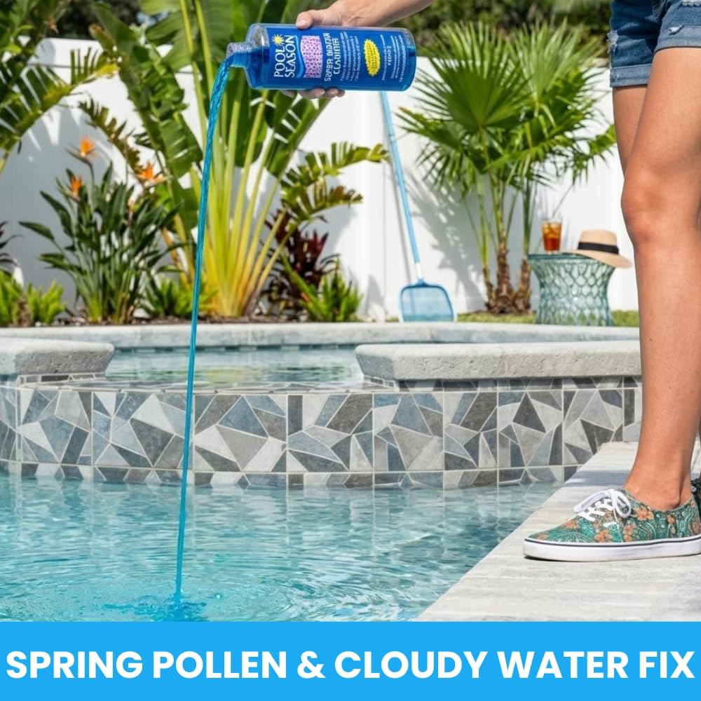 Super Water Clarifier for Cloudy Pool Water, Pollen, Dust & Spring Pool Opening - Highly Concentrated, Enhances Filtration, Crystal Clear Results, 1 Quart