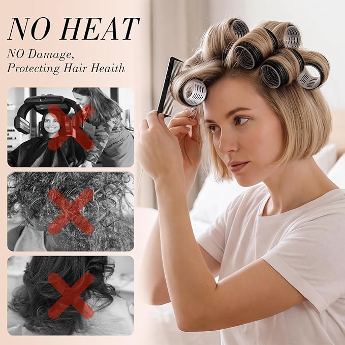 24 Pcs Self-Grip Small Hair Rollers Set, No Heat Curlers for Women Short Hair and Bangs - Overnight Use at Home Travel for Creating Waves and Curls (25mm, Black)