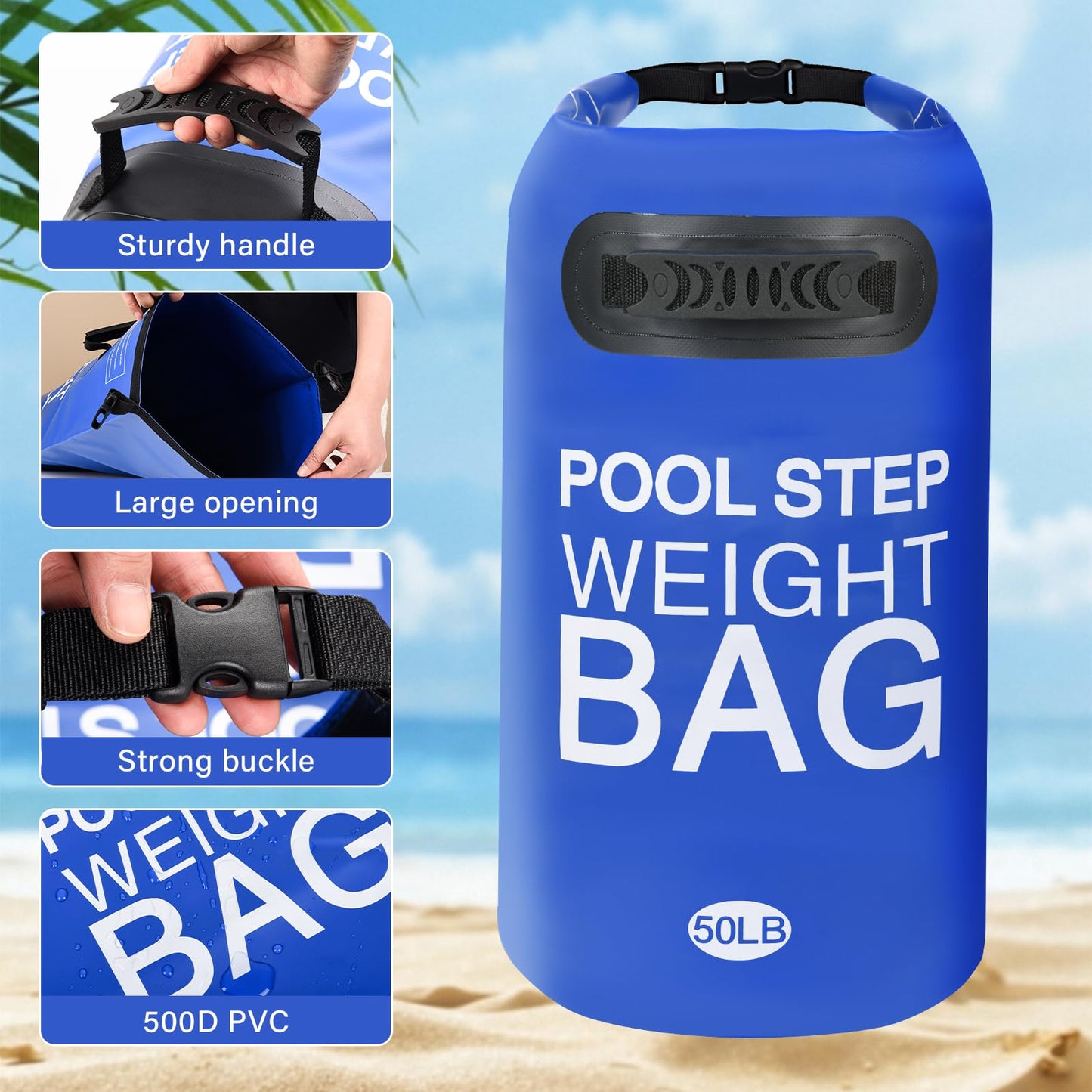50LB 500D PVC Swimming Pool Ladder Weights- 2 Pack Sand Fillable Universal Sand Bags Step Anchors,Waterproof Sand Bags with Heavy-Duty Handle for Pool Ladder Steps