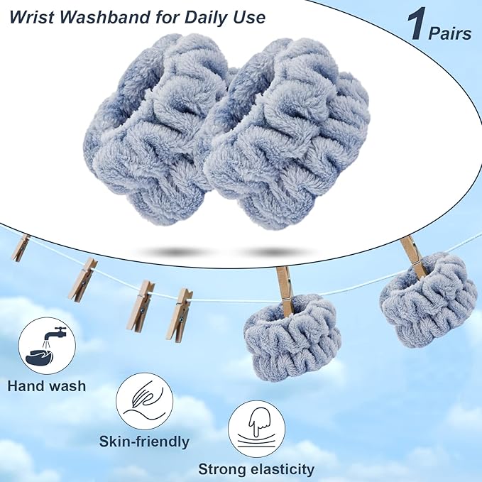 2 Pcs Wrist Bands for Washing Face-Dorbetar, Microfiber Wrist Towels for Washing Face, Spa Wristbands for Washing Face, Face Wash Wristbands, Arm Bands for Washing Face for Woman and Children