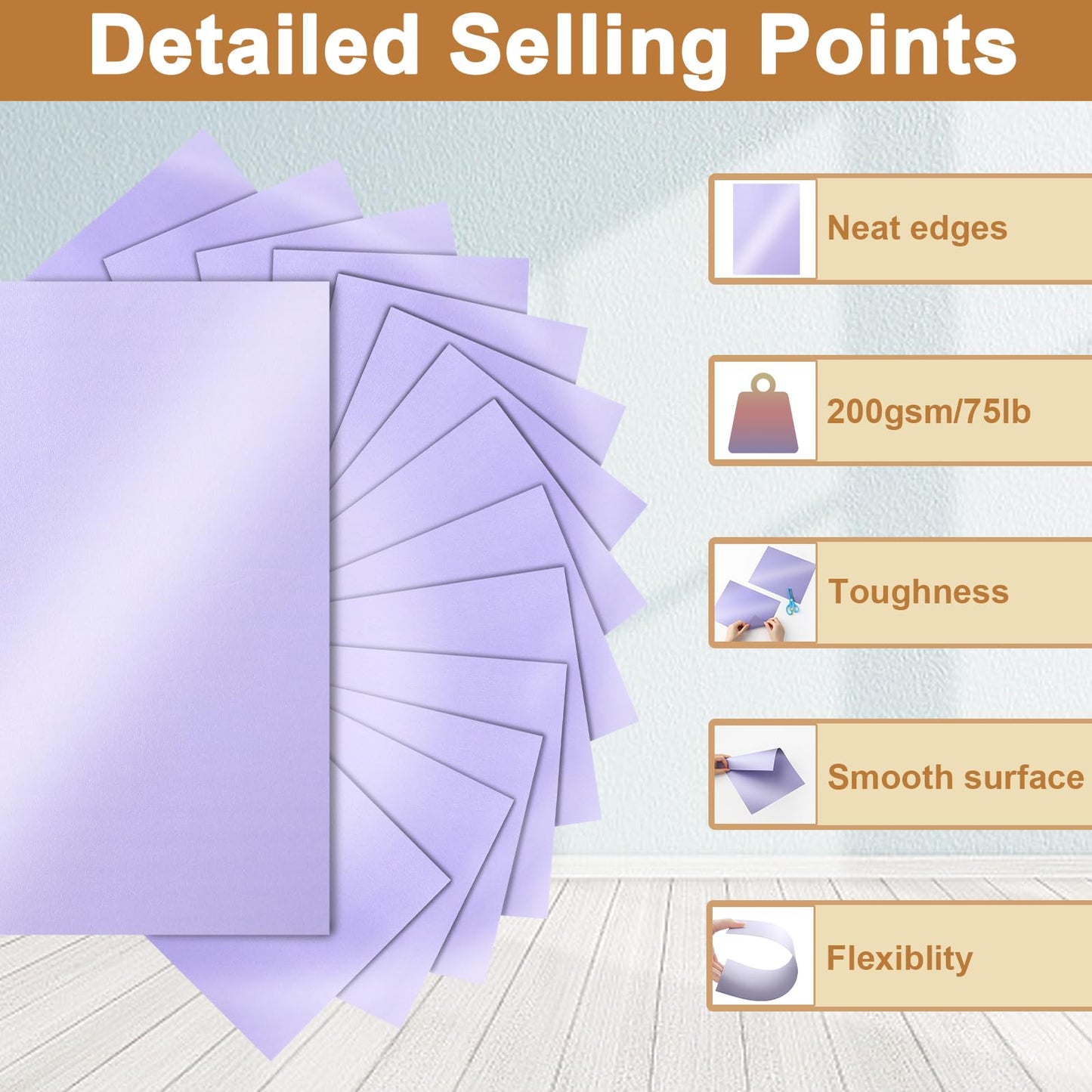 Silunkia 100 Sheets Purple Shimmer Cardstock 8.5 x 11 Cutting Paper, 75lb Heavyweight Craft Paper Card Stock for Card Making, Business Cards, Invitations, Thank You Cards