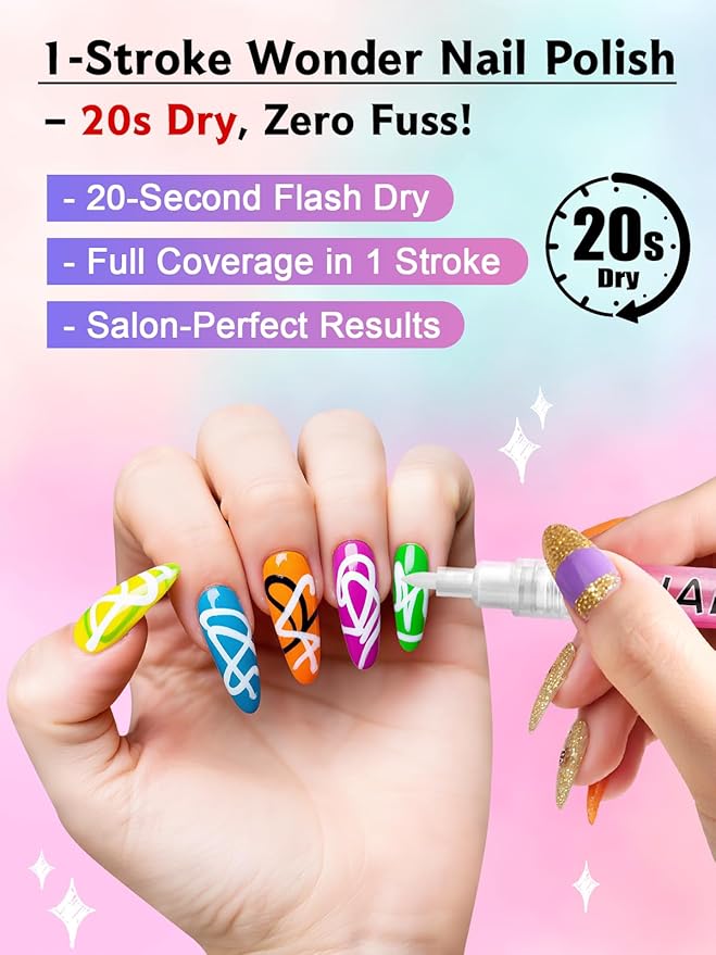 Kalolary 1PCS White Nail Art Pens，0.7mm Nail Polish Pens Quick Dry Long-last Nail Graffiti Dotting Painting Liner Nail Art Markers for DIY Nail Art Design
