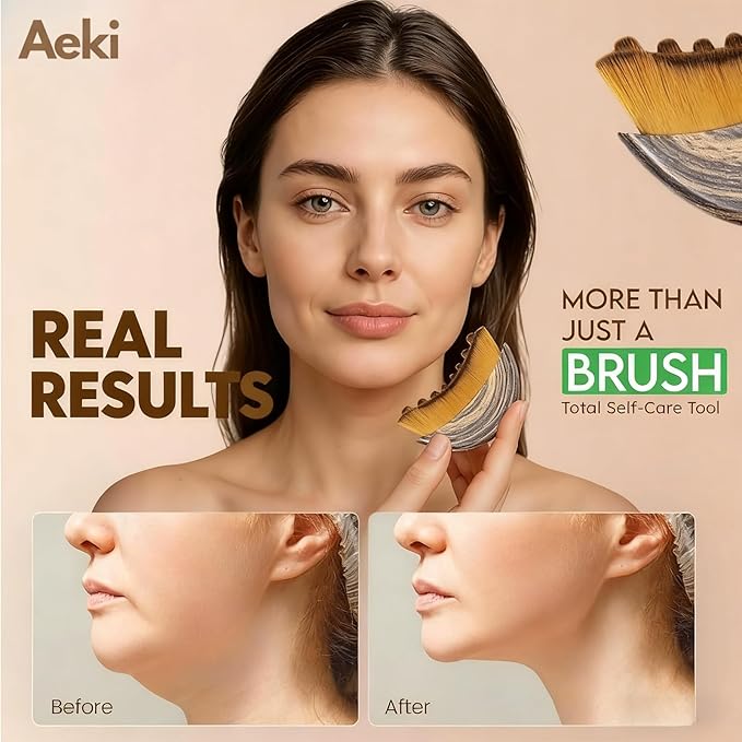 Aeki Lymphatic Contour Face Brush - Lymphatic Drainage Massager, Dry Facial Gentle Beauty Tool - Chin & Jawline Sculpting - for All Skin