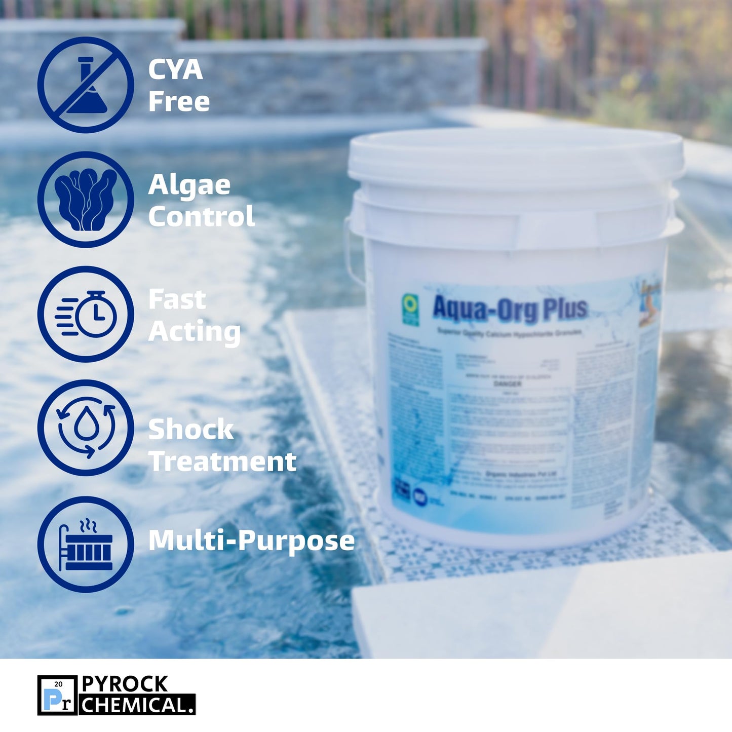 Pool Shock by Aqua Org Plus - 65% Granular Cal Hypo - Swimming Pool Shock for In-Ground, Above Ground, Spas & Hot Tubs - 50 Pound Pail