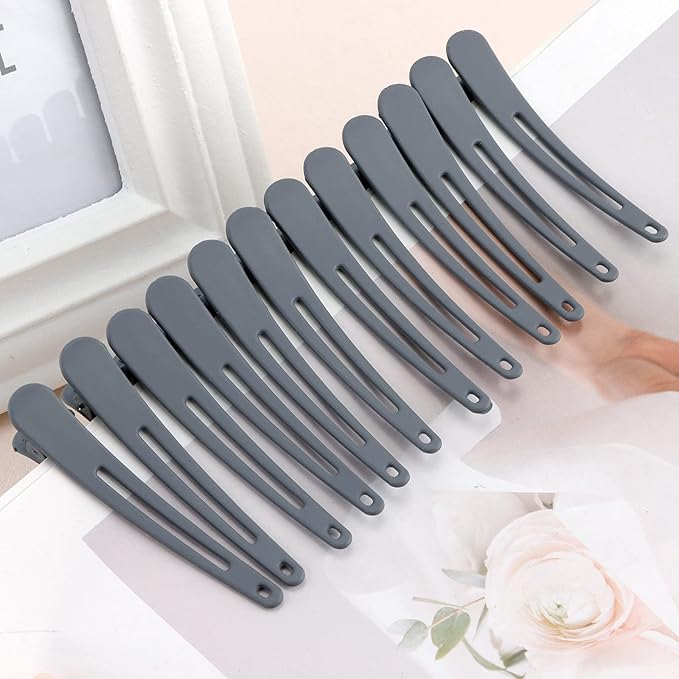 YISSION 12 PCS Hair Clips for Styling Sectioning, 3.1 Inch Matte Alligator No Crease Duck Billed Hair Barrettes for Women Girls Gray