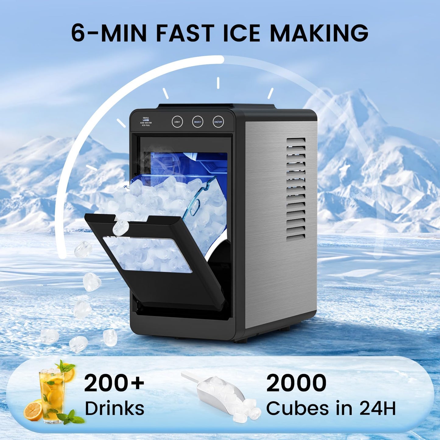 COWSAR Ice Maker Countertop, Portable Ice Machine with Self-Cleaning, 26 lbs/24Hrs, 8 Cubes in 6 Mins, Quiet Compact Commercial Ice Maker for Kitchen, RV, Camping