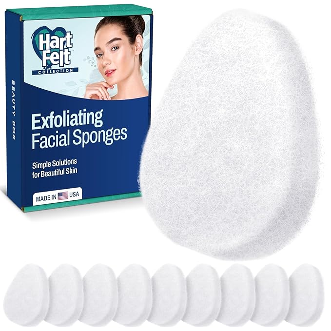 HartFelt [10 Pack] Regular Exfoliating Facial Sponge for Face - Daily Cleansing Scrubber - Buf Dirt Away with Puf Styled Reusable Face Pads for Removing Makeup, Dirt, and Dead Skin - Made in USA