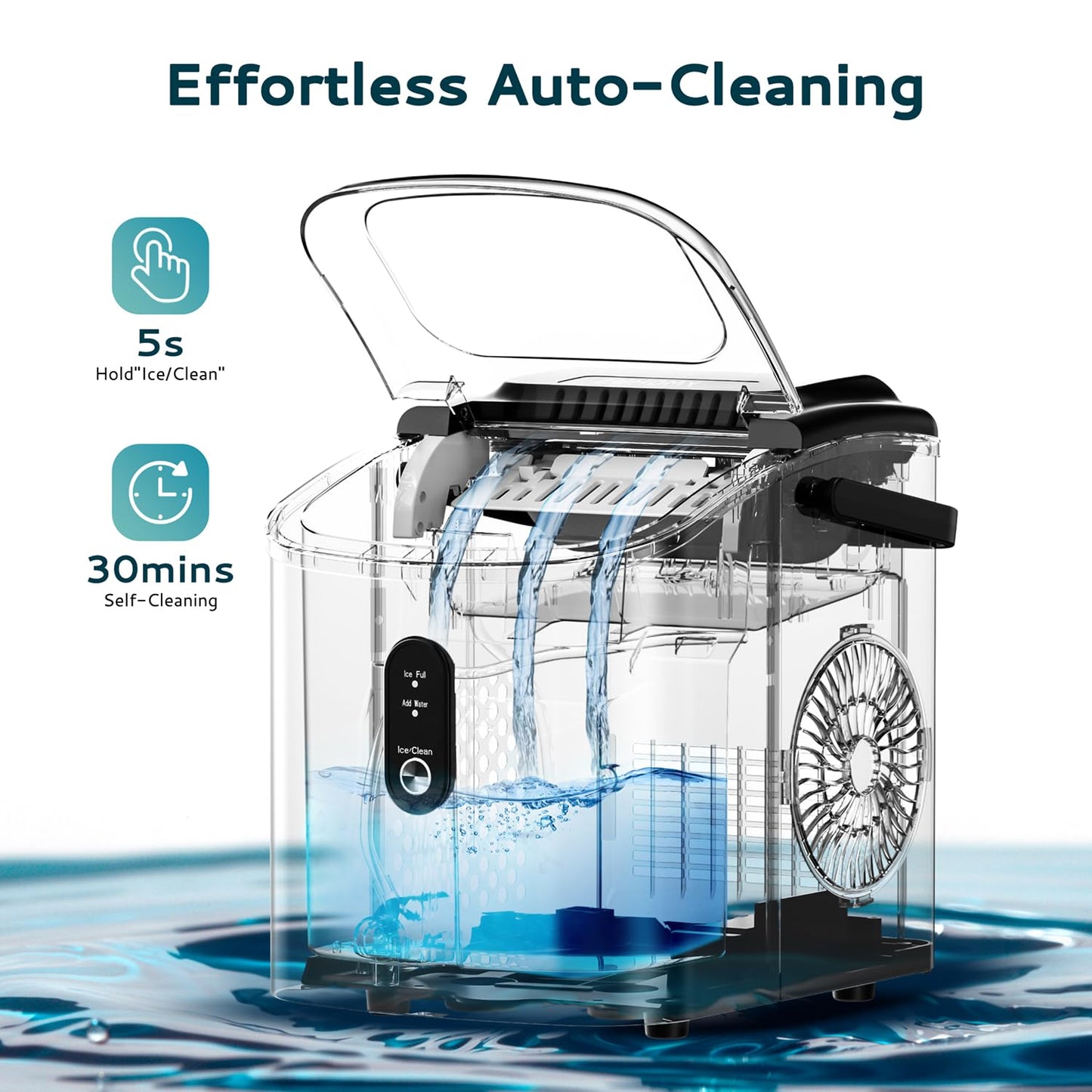 EUHOMY Ice Maker Countertop, Portable Ice Machine with Carry Handle, 26.5lbs Per Day, 9 Cubes in 6 Mins, Auto-Cleaning, with Basket and Scoop, for Home, Kitchen, Camping, RV