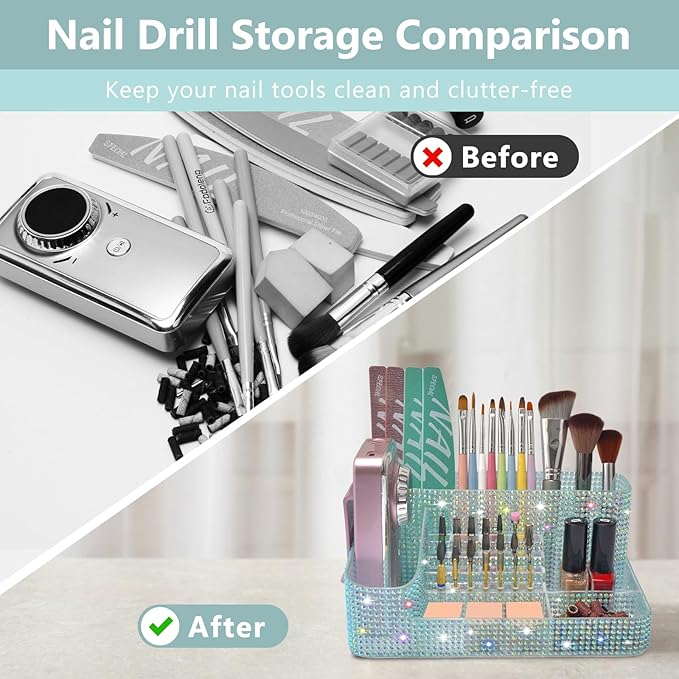 CGBE Nail Drill Holder, 28 Holes Drill Bit Holder for Nails, Professional Nail Tool Organizer, Nail Desk Organizer for Nail Tech, Nail Salon DIY Use - Diamond Blue (Not Including Nail Drill Set)