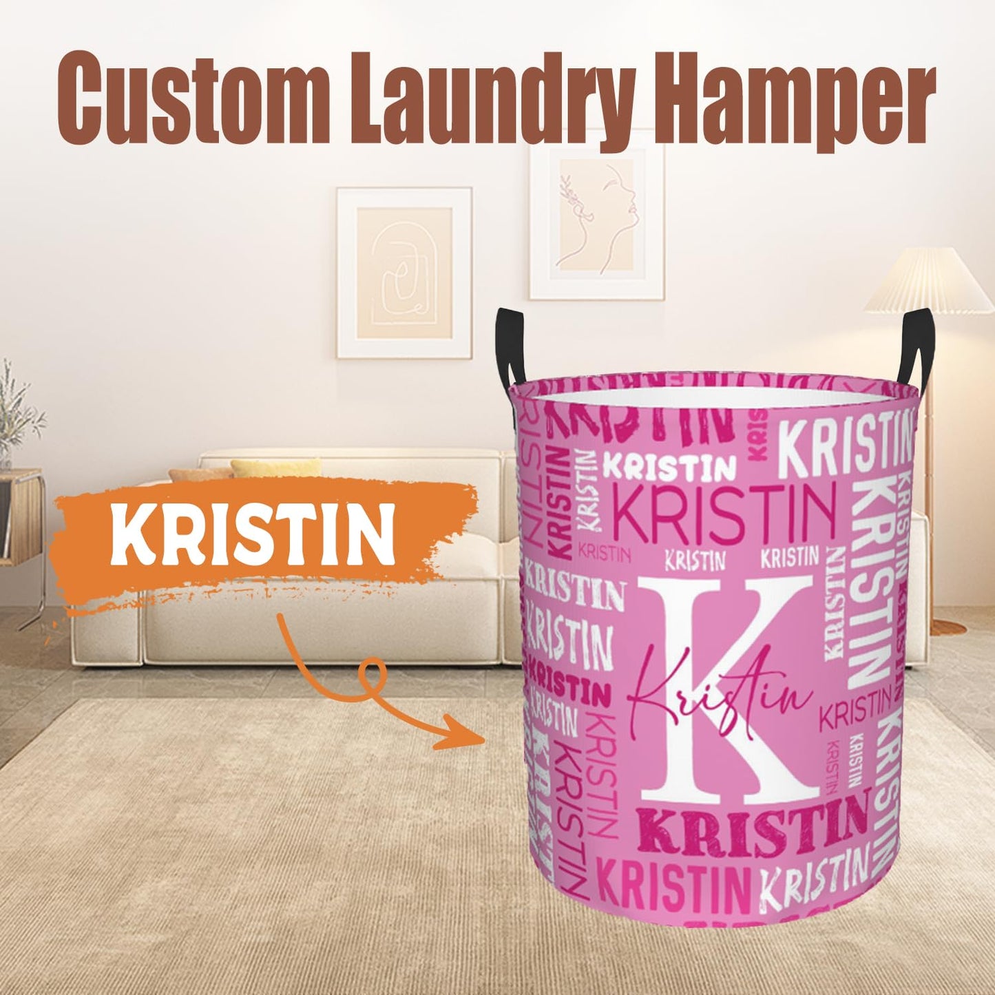 Custom Name Laundry Hamper, Personalized Laundry Basket with Name for Baby Boys Girls, Customized Collapsible Dirty Clothes Hamper Storage with Handles for Bedroom Bathroom Dorm Room Decor