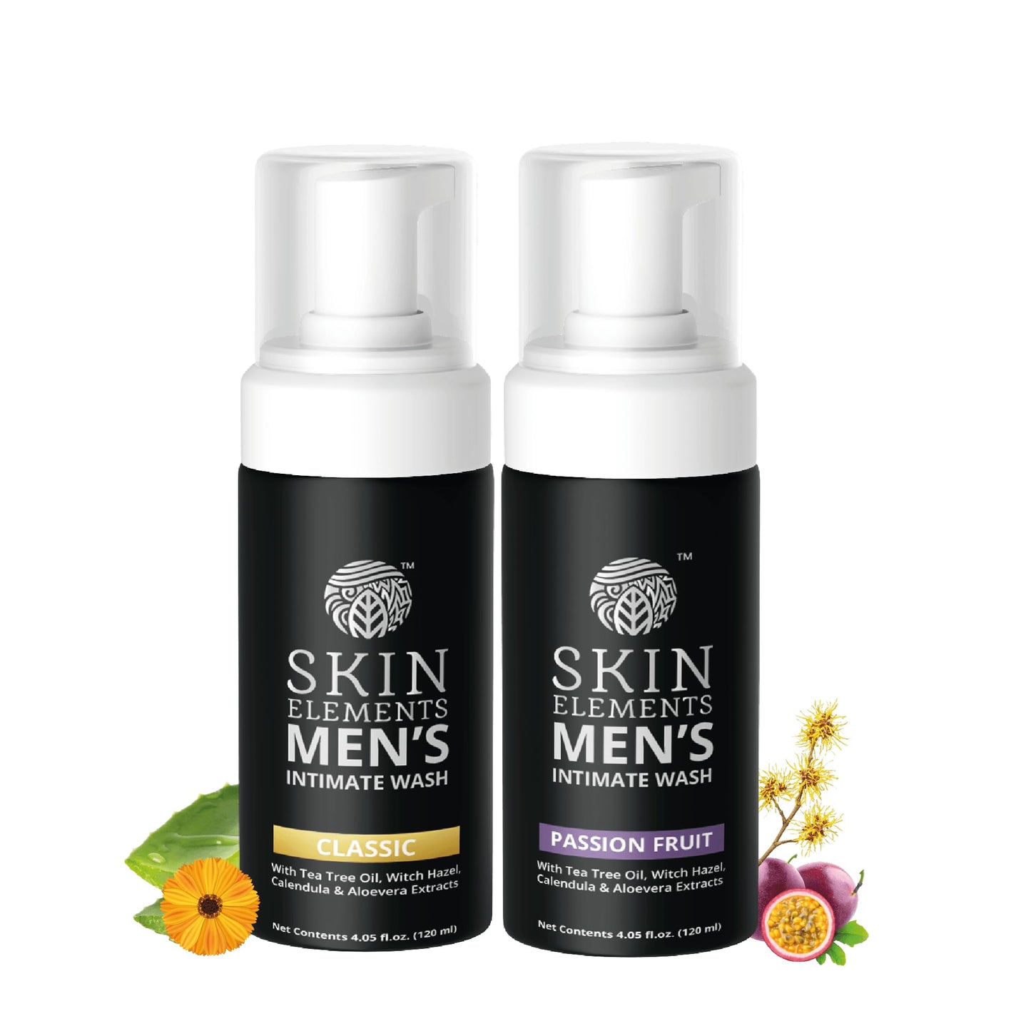 Skin Elements Men's Intimate Wash Combo | Pack of 2 | Jabon Intimo Hombre | Tea Tree Oil + Passion Fruit | pH Balanced Foaming Wash | Soothes, Refreshes & controls Bad Odor | (240 ml)