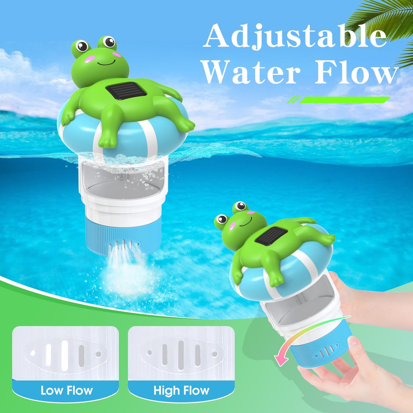Uekars Pool Chlorine Floater, Solar Frog Chlorine Floater with Light, Glow in Dark Chlorine Tablet Floaters, Adjustable Release, Large Capacity Floating Chlorines Dispenser for Pool, Hot Tub, Spa
