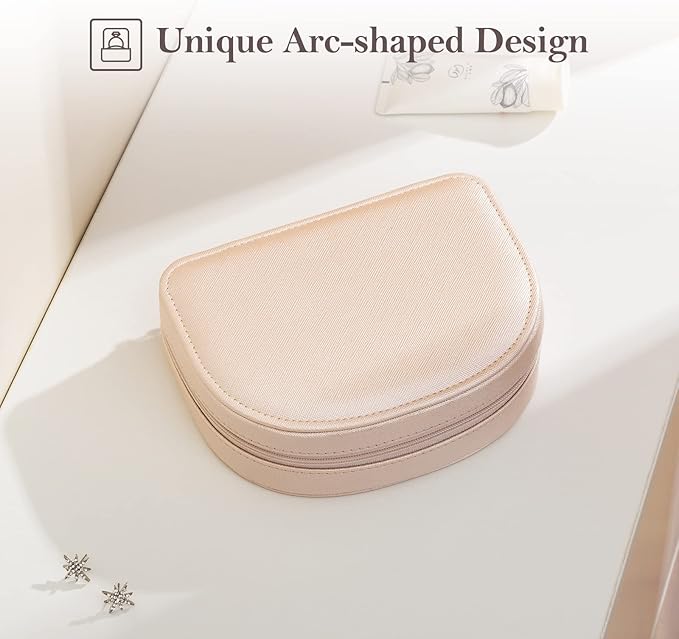 ProCase Travel Size Jewelry Box, Medium Portable Seashell-Shaped Jewelry Case, 2 Layer Jewelry Organizer in PU Leather for Women -Champagne
