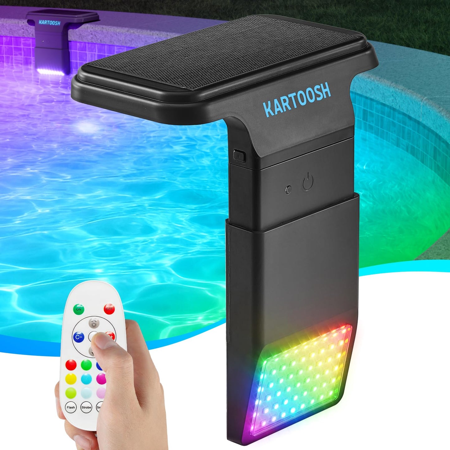 KARTOOSH Solar Pool Lights for Inground Pool - Upgraded Extendable 10000mAh Wireless Underwater LED Lights, 29 RGB Colors 4 Modes, Light Sensing with Timer, Remote Control, Waterproof Design