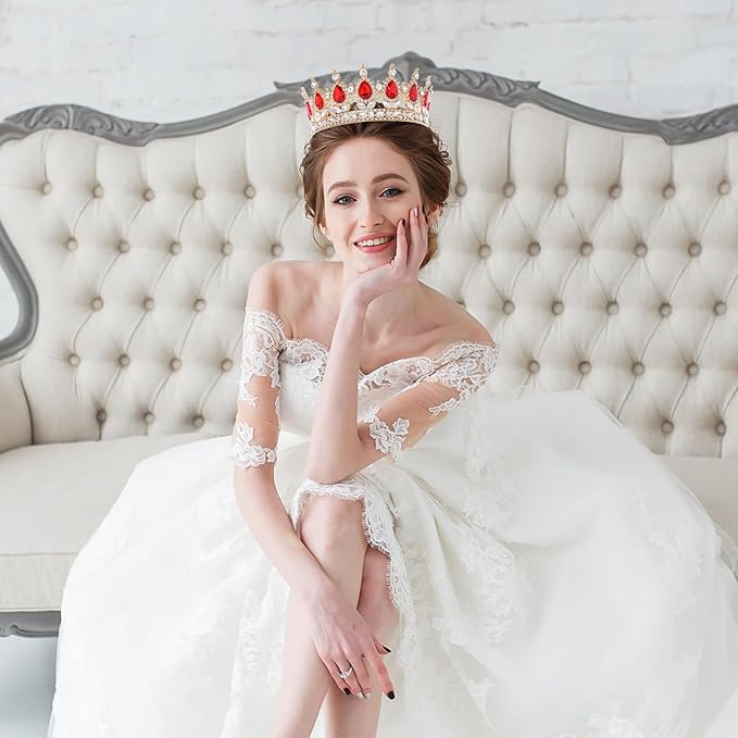 Red Queen Crown for Women Crystal Tiara for Women Rhinestone Wedding Headband for Bride Hair Accessories for Costume Birthday Party Prom Gifts