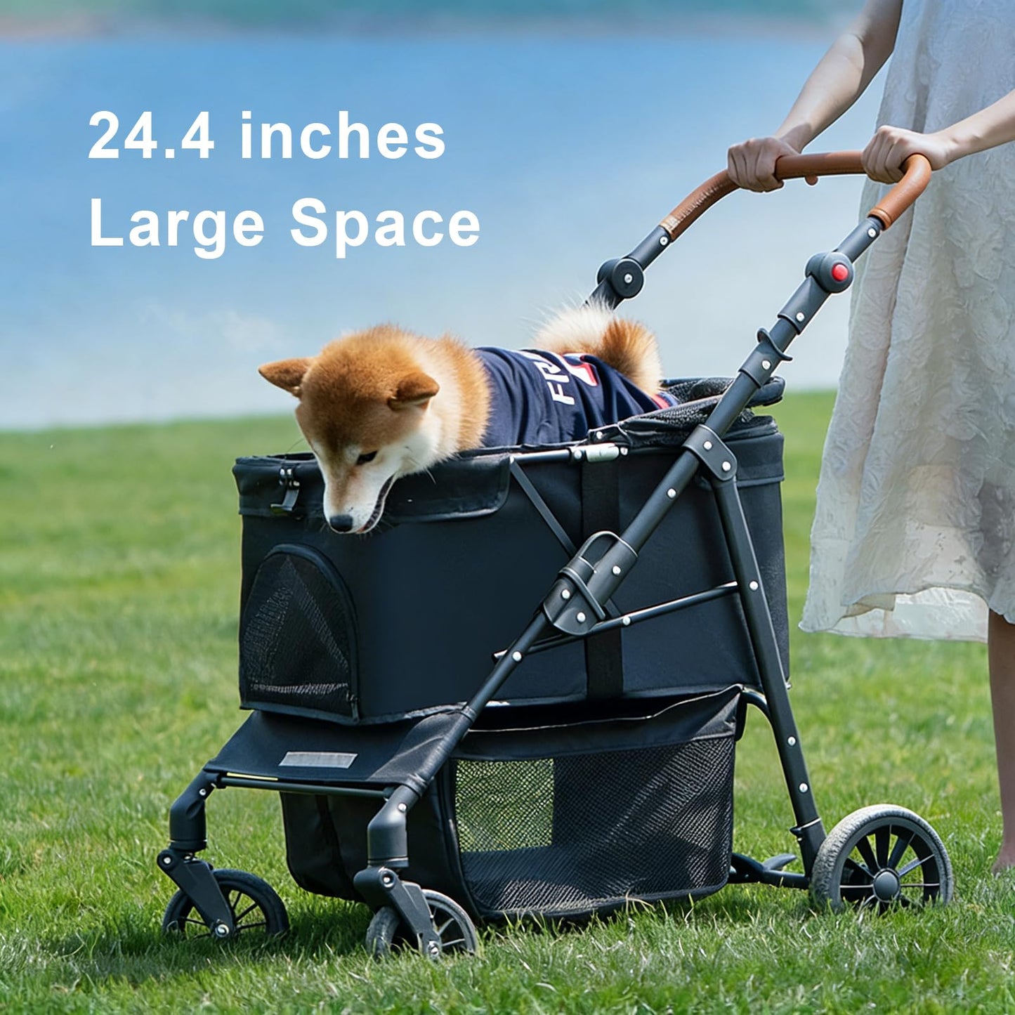 AAApex Atelier Medium Pet Stroller for Small & Medium Dogs, Double Dog Stroller for 2 Dogs, 80 Lbs Capacity Lightweight Integrated Design, Easy Setup Durable Pet Cart with Safe & Comfort Travel
