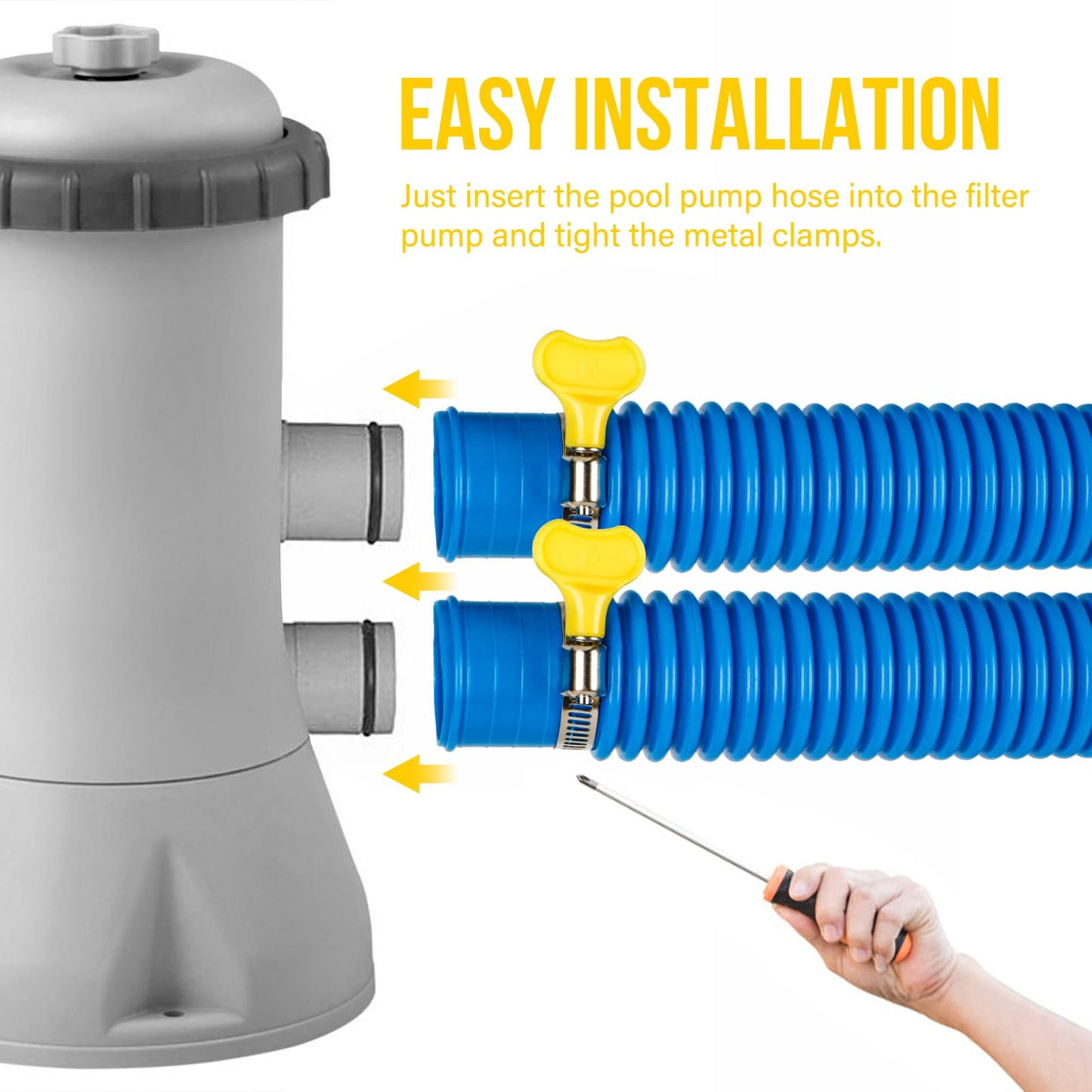 Pool Hose for Above Ground Pools, 3 PACK 1.25" Pool Filter Hoses Accessory Pool Pump Replacement 41 Inch Long with Clamps