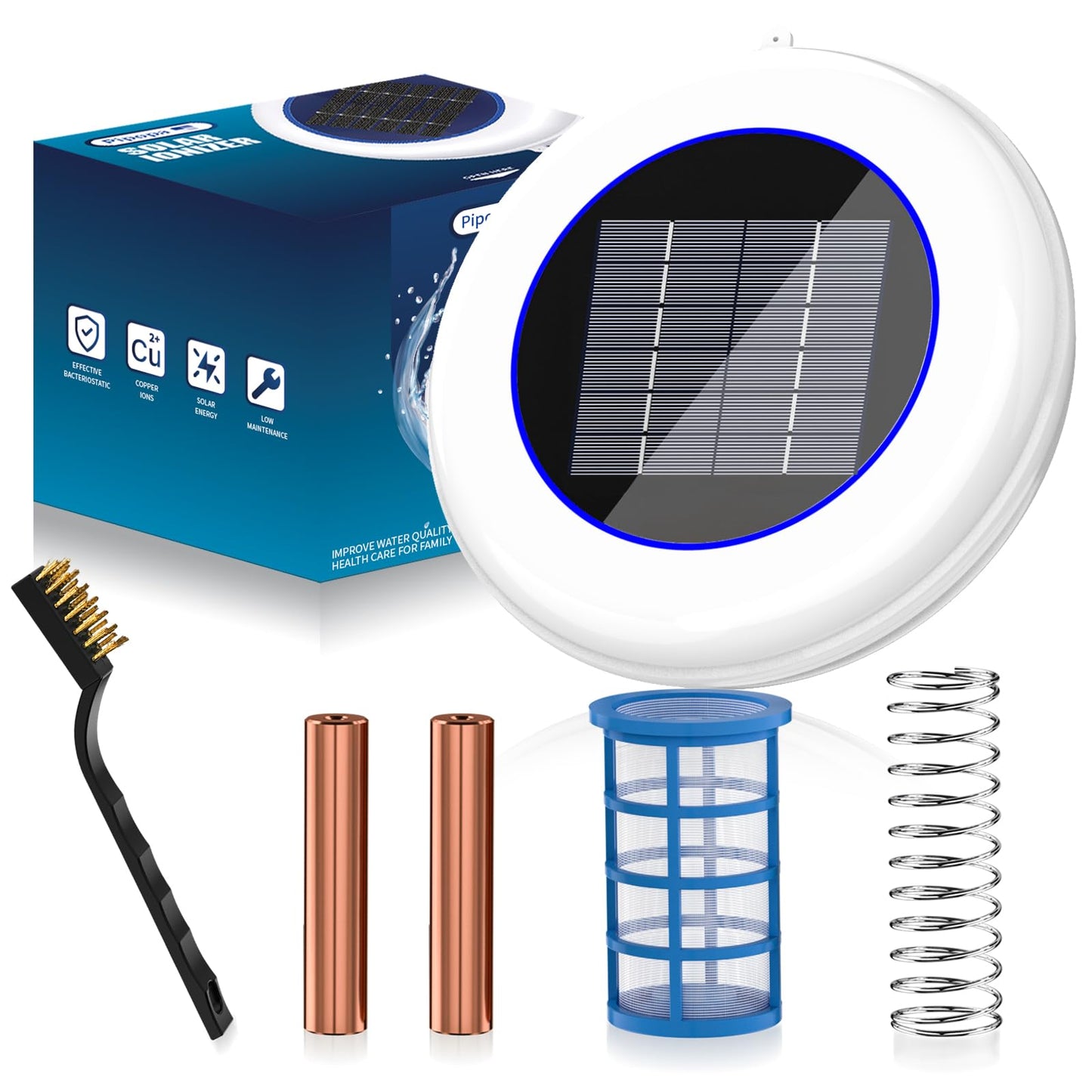 Solar Pool Cleaner, Floating Water Cleaner and Purifier, Copper for Pool 35,000 Gallons, Large Solar Panel & 2 Sets of Fittings, Floating Water Cleaner for Above Ground Pool & Inground Pool